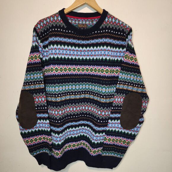 Barbour Merino Wool Sweater Nordic Fair Isle Houndstooth Men's XXL Elbow Patches - Picture 14 of 14